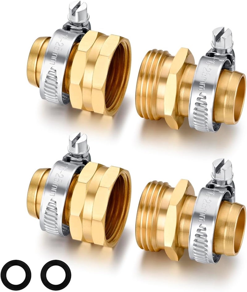 SIGURANTA Garden Hose Repair Connector with Clamps Hose End Repair Kit,3/4" Barb Garden Hose Fittings Male and Female brass garden hose ends (3/4"Barb-2 Set) - Image 1